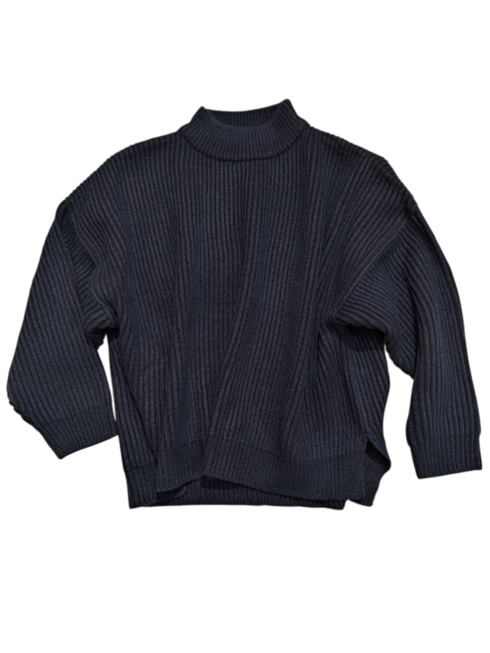 Topshop Ribbed Mock Neck Oversized Boxy Sweater Navy Size Medium - Picture 2 of 12